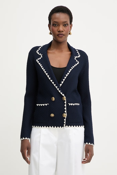 Luisa Spagnoli marynarka dwurzędowa damska z wiskozą Cosmica granatowa 100347