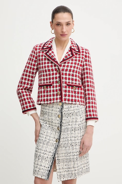 Luisa Spagnoli marynarka Villarosa kolor czerwony jednorzędowa wzorzysta 542809