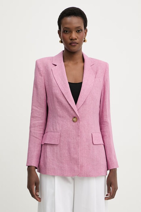 Luisa Spagnoli marynarka jednorzędowa damska lniana Vetrate różowa 542801