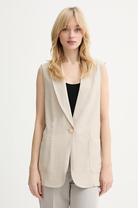 Fracomina kamizelka kolor beżowy jednorzędowa FY26SJ5012W83601
