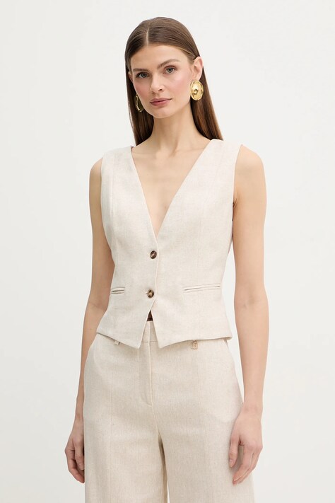 Fracomina kamizelka z dodatkiem lnu kolor beżowy jednorzędowa FR26SJ5009W67101