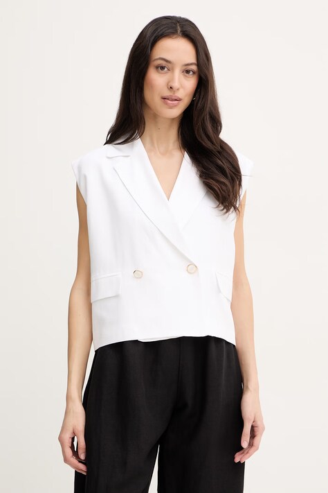 Fracomina kamizelka z dodatkiem lnu kolor biały jednorzędowa FS26SJ1001W62201