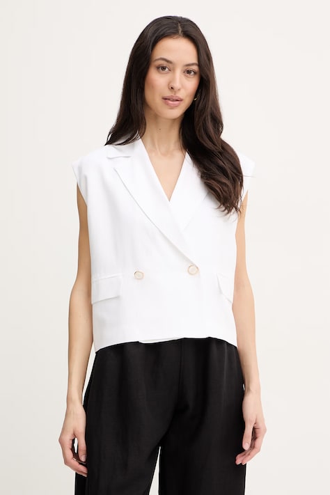 Fracomina kamizelka z dodatkiem lnu kolor biały jednorzędowa FS26SJ1001W62201
