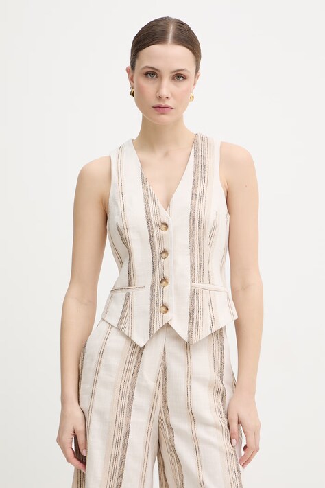 Fracomina kamizelka kolor beżowy jednorzędowa FS26SJ5002W840N8