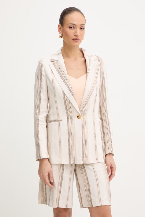 Fracomina marynarka kolor beżowy jednorzędowa wzorzysta FS26SJ2003W840N8