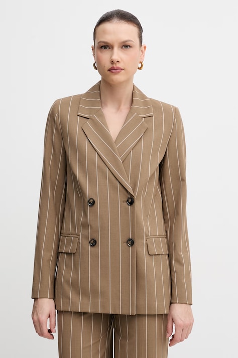 United Colors of Benetton marynarka dwurzędowa damska z wiskozy brązowa 26Q2DW03L