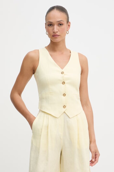 United Colors of Benetton jednoredni prsluk za žene od lana zlatni 2AGHDJ014