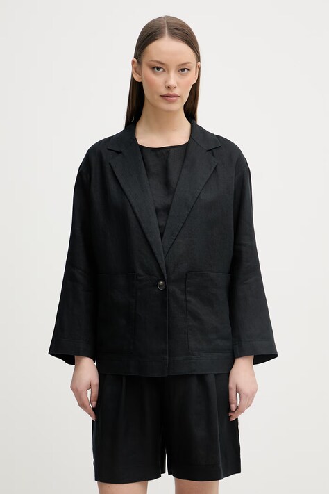 United Colors of Benetton jednoredni sako za žene od lana crni 2AGHDW03J