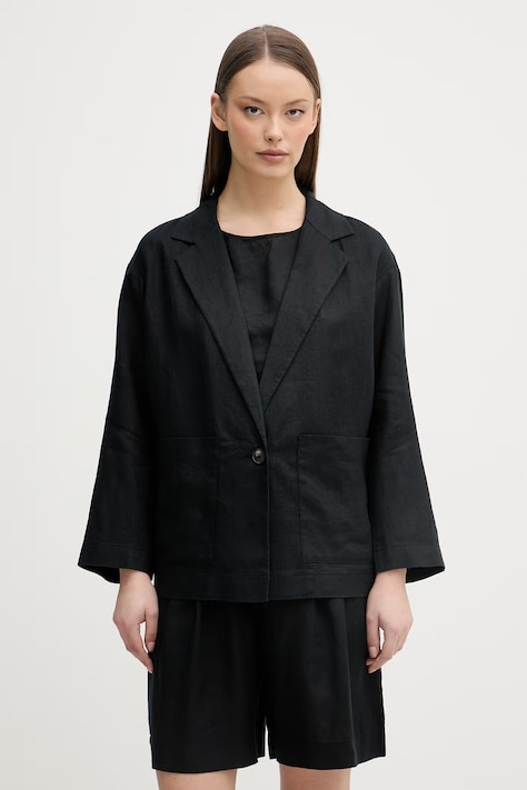 United Colors of Benetton jednoredni sako za žene od lana crni 2AGHDW03J