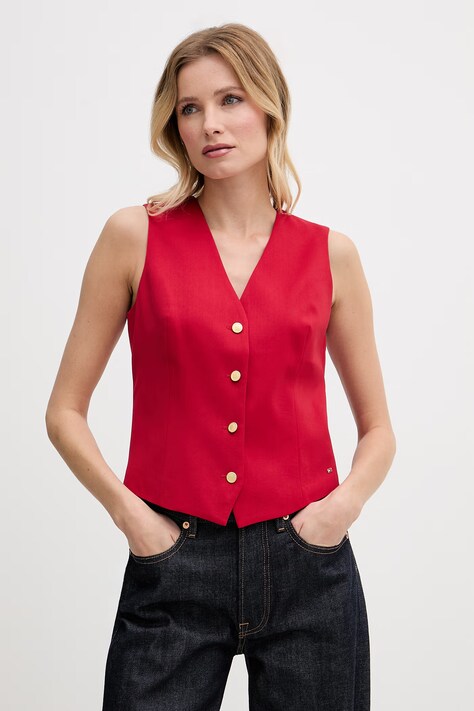 Tommy Hilfiger kamizelka jednorzędowa damska z dodatkiem wełny czerwona WW0WW48882