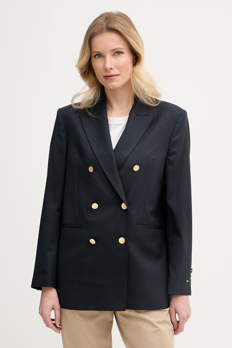 Tommy Hilfiger sacou cu două rânduri de nasturi pentru femei, cu amestec de lână bleumarin WW0WW50784