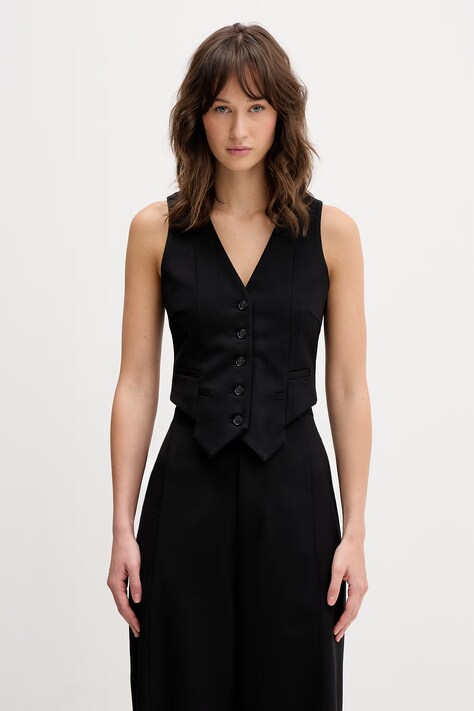 VETEMENTS kamizelka z dodatkiem wełny kolor czarny jednorzędowa WE76TV360B