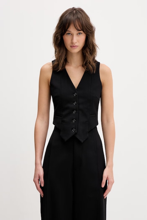 VETEMENTS kamizelka z dodatkiem wełny kolor czarny jednorzędowa WE76TV360B