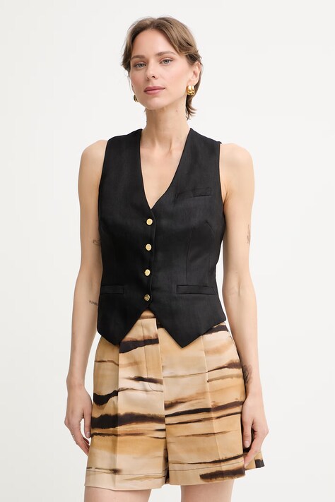 Elisabetta Franchi kamizelka damska z lnem czarna GL00862E2