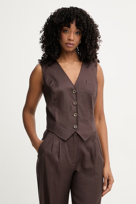 Guess μονόπετο γιλέκο γυναικείο με λινό CARLA καφέ W6GHAA W2839