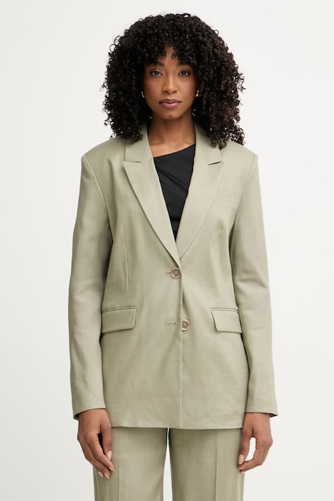 Guess jednoradové sako dámske s prímesou ľanu CARLA zelené W6GN19 W2838