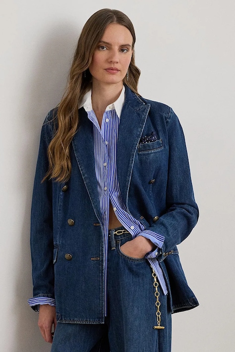 Lauren Ralph Lauren marynarka garniturowa damska bawełniana granatowa 200B22022