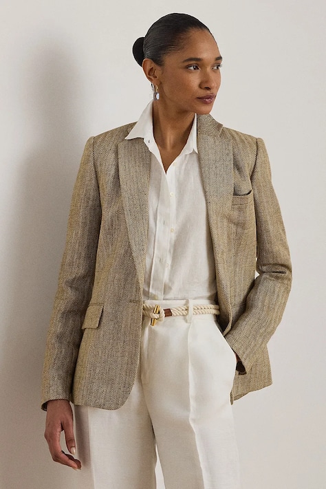 Lauren Ralph Lauren marynarka damska lniana beżowa 200P09022