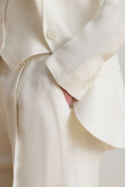 Lauren Ralph Lauren однобортний піджак жіночий з льоном — SS26-KZD08H, білий — фото 5