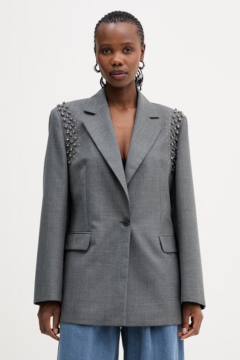 MAX&Co. marynarka z dodatkiem wełny MCOAFFINE kolor szary jednorzędowa melanżowa 2616041071200