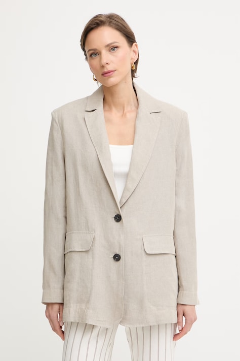 Max&Co. marynarka jednorzędowa damska lniana MCOSTAMPA beżowa 2616041015200