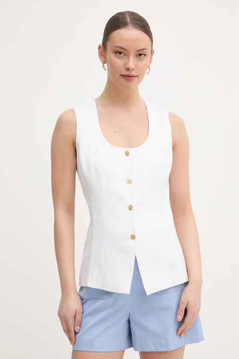 Tommy Hilfiger kamizelka jednorzędowa damska z lnem beżowa WW0WW49765