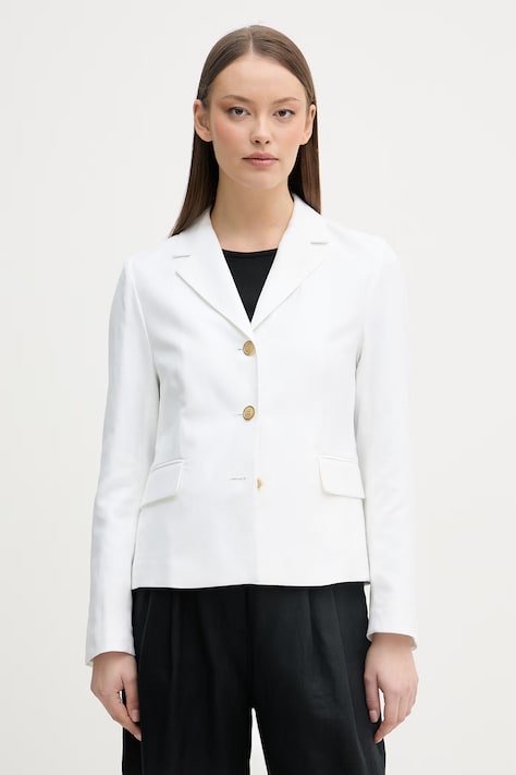 Tommy Hilfiger jednoradové sako dámske s prímesou ľanu biele WW0WW49335