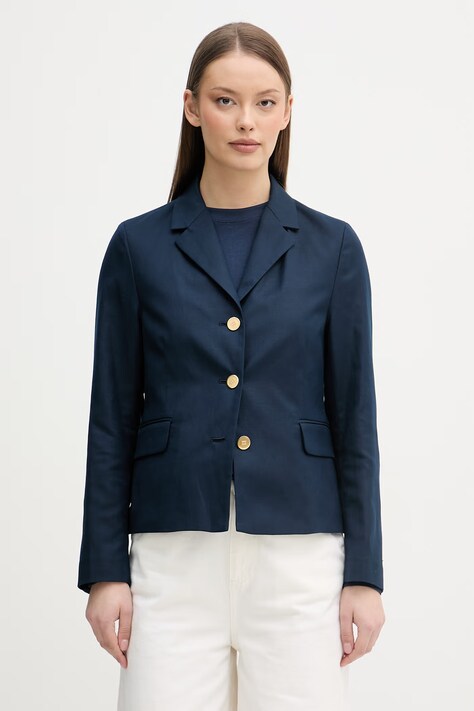 Tommy Hilfiger jednoradové sako dámske s prímesou ľanu tmavomodré WW0WW49335