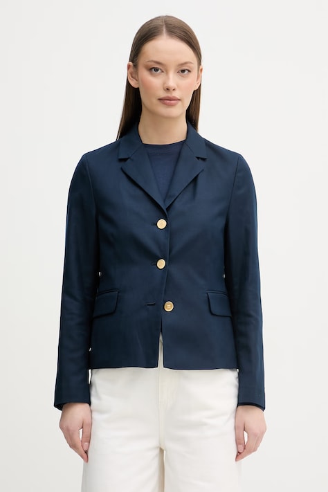 Tommy Hilfiger giacca monopetto da donna con misto lino blu navy WW0WW49335