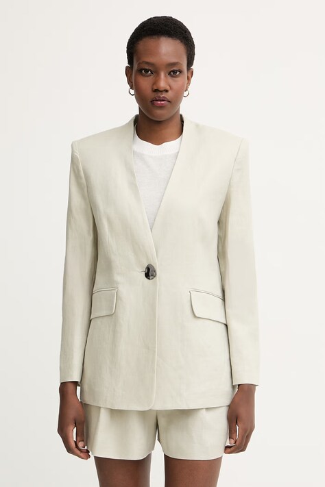 Armani Exchange jednoradové sako dámske ľanové béžové XW001985 AF21530