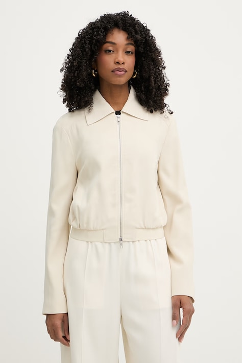 BOSS krótka kurtka damska z wiskozy Jocalena beżowa 50551922