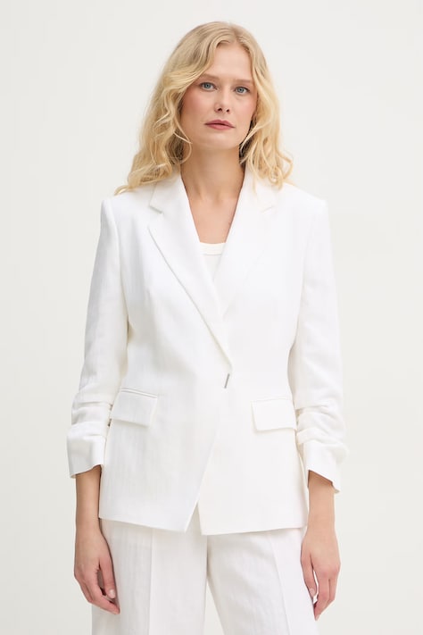 BOSS marynarka dwurzędowa damska z lnem Jia8 beżowa 50557249