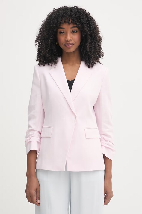 BOSS marynarka dwurzędowa damska z lnem Jia8 różowa 50557249