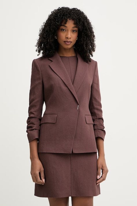BOSS двубортный пиджак для женщин со льном Jia8 коричневый 50557249