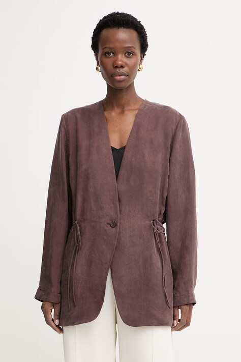 BOSS jednoradové sako dámske z lyocellu JASIANATI hnedé 50568325