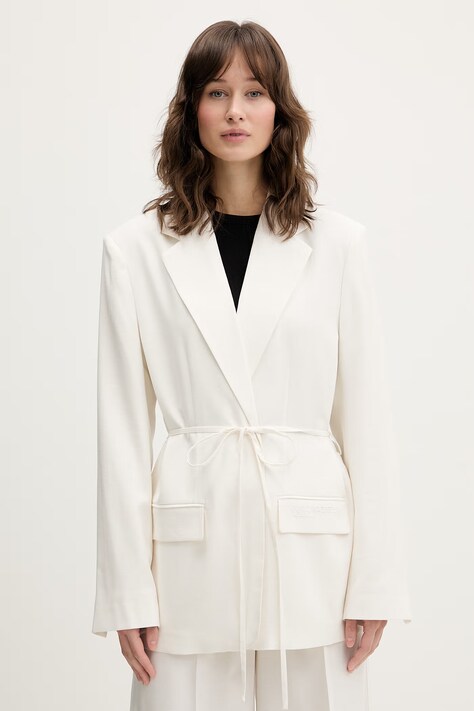 Karl Lagerfeld Jeans marynarka z domieszką lnu kolor beżowy jednorzędowa gładka B2W14030