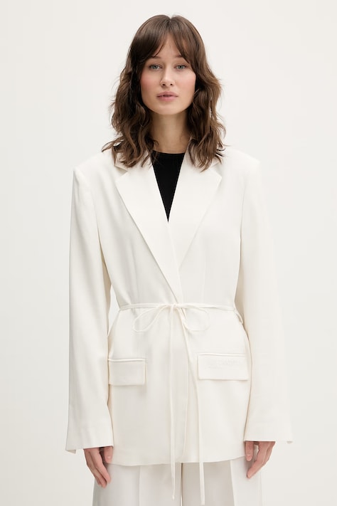 Karl Lagerfeld Jeans marynarka z domieszką lnu kolor beżowy jednorzędowa gładka B2W14030