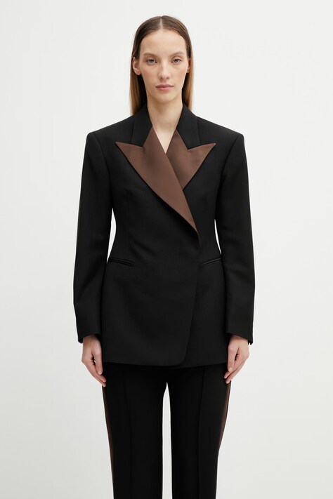 Wales Bonner Suite Tuxedo marynarka dwurzędowa wełniana damska czarna WS26JA10.WO01.989