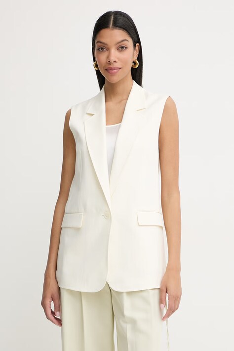 BOSS Orange kamizelka jednorzędowa damska z dodatkiem lnu C_Jakily beżowa 50564183
