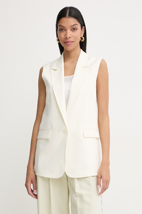 BOSS Orange kamizelka jednorzędowa damska z dodatkiem lnu C_Jakily beżowa 50564183