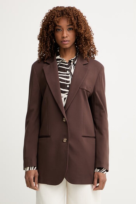 Haveone marynarka jednorzędowa damska brązowa JMI-Q002