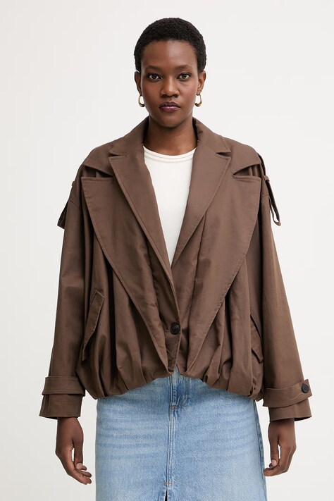 Haveone krótka kurtka damska z lyocellem brązowa JSO-Q013