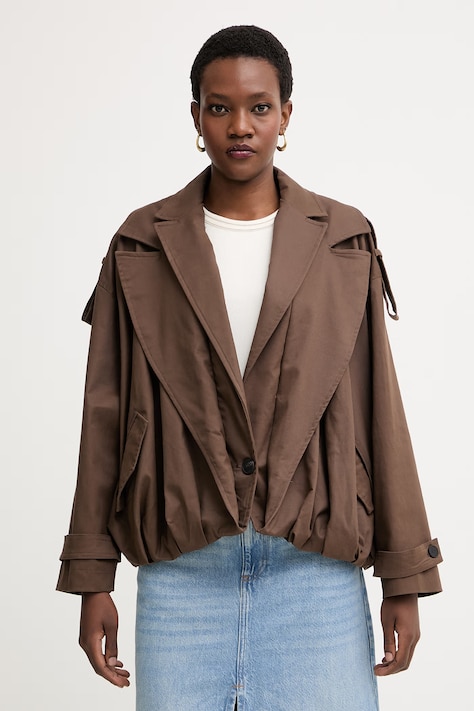 Haveone krótka kurtka damska z lyocellem brązowa JSO-Q013