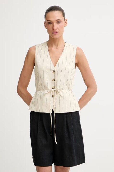 rag & bone kamizelka jednorzędowa damska z dodatkiem lnu Paulette beżowa RA4O26S4MSW