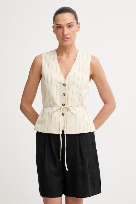 rag & bone kamizelka jednorzędowa damska z dodatkiem lnu Paulette beżowa RA4O26S4MSW