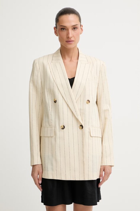 rag & bone marynarka dwurzędowa damska z lnem Emile beżowa RA8S26SBMTA