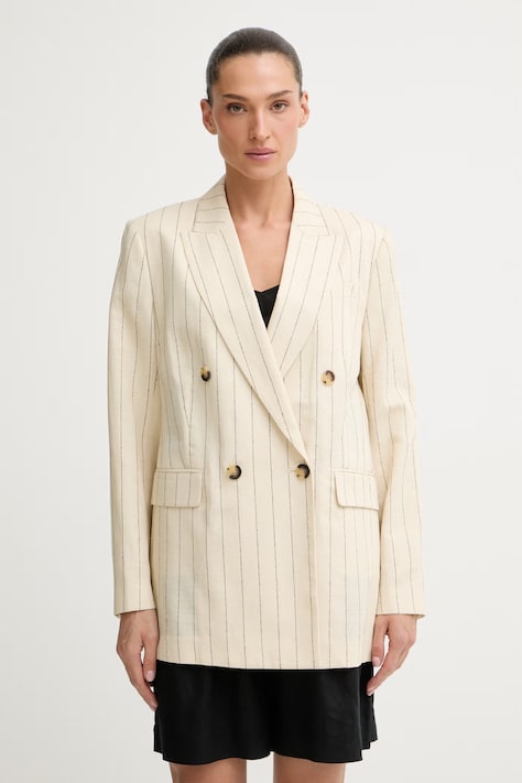 rag & bone marynarka dwurzędowa damska z lnem Emile beżowa RA8S26SBMTA