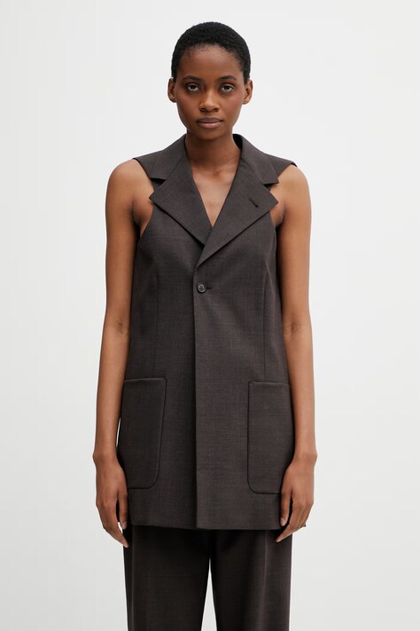 MM6 Maison Margiela kamizelka jednorzędowa damska z wełną brązowa S62FB0087.M35733