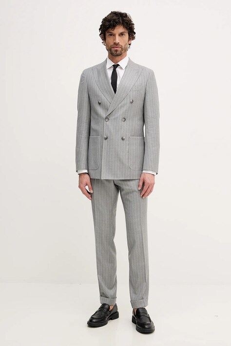 BOSS garnitur wełniany C-Huge-2pcs-DB-261 męski kolor szary wzorzysta 50557335