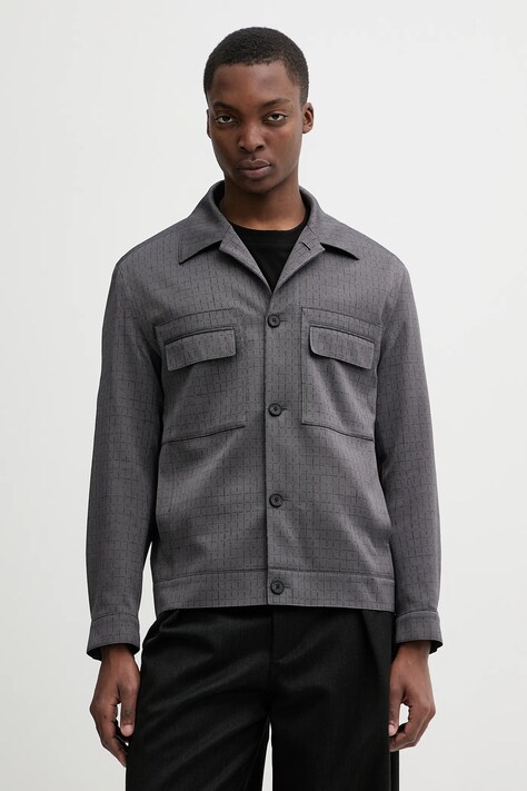 HUGO kurtka z dodatkiem wełny kolor szary przejściowa oversize 50556701